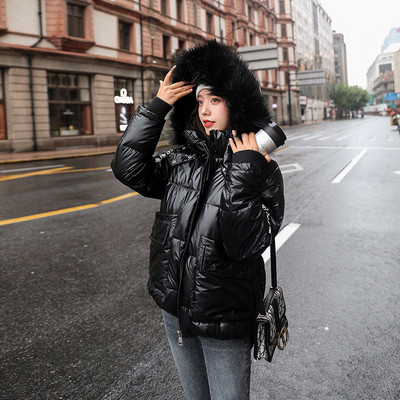 Modern női téli kabát pehellyel és zsebekkel, négy színben