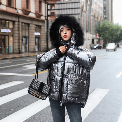 Modern női téli kabát pehellyel és zsebekkel, négy színben