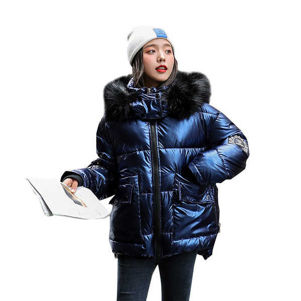 Modern női téli kabát pehellyel és zsebekkel, négy színben