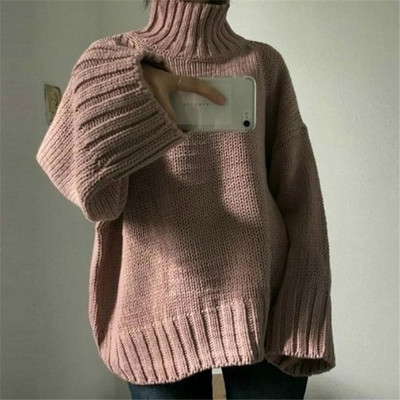 Modern női pulóver magas gallérral, három színben