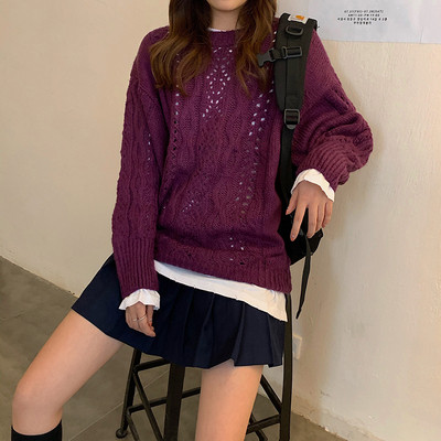 Μοντέρνο γυναικείο πουλόβερ με στρογγυλη ντεκολτέ σε διάφορα χρώματα