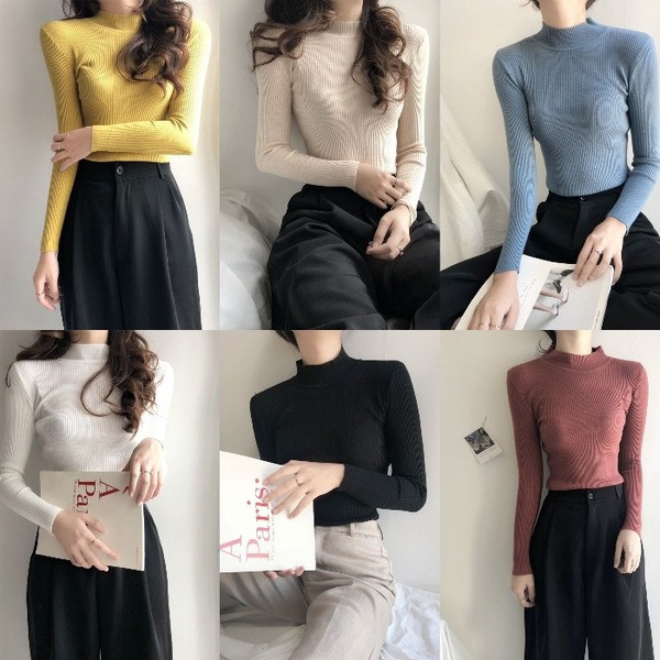 Pulover de damă cu guler înalt în nouă culori