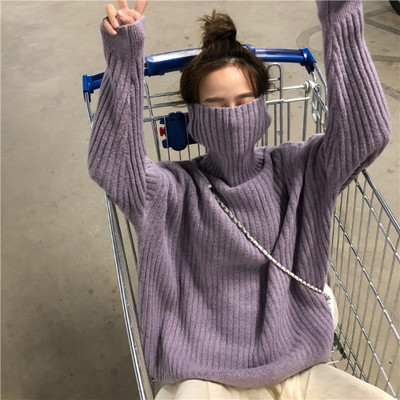 Μοντέρνο γυναικείο πουλόβερ με ψηλό γιακά σε διάφορα χρώματα