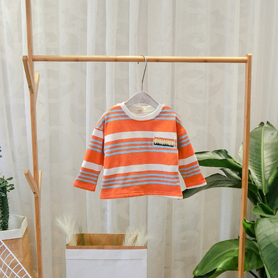 Bluză lejeră pentru copii în dungi cu decolteu O, în verde și portocaliu