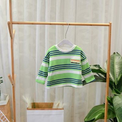Bluză lejeră pentru copii în dungi cu decolteu O, în verde și portocaliu