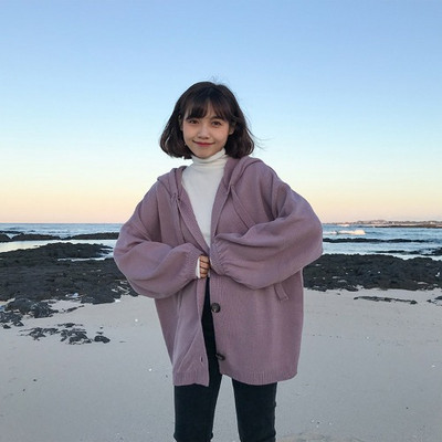 Μοντέρνα γυναικεία ζακέτα με κουκούλα και κουμπιά σε διάφορα χρώματα