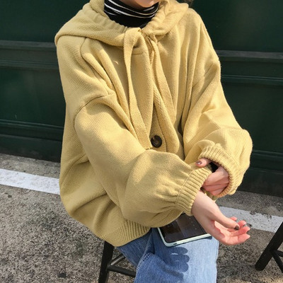 Μοντέρνα γυναικεία ζακέτα με κουκούλα και κουμπιά σε διάφορα χρώματα