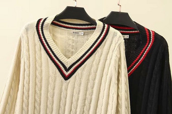 Καθημερινό γυναικείο μακρύ πλεκτό φόρεμα με μακρύ μανίκι σε λευκό και μαύρο χρώμα