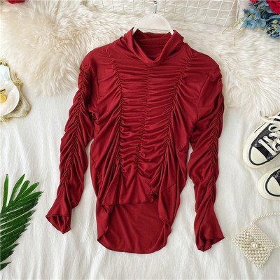 Bluză de damă modernă cu guler înalt și mâneci lungi în mai multe culori