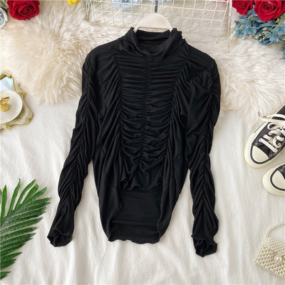 Bluză de damă modernă cu guler înalt și mâneci lungi în mai multe culori