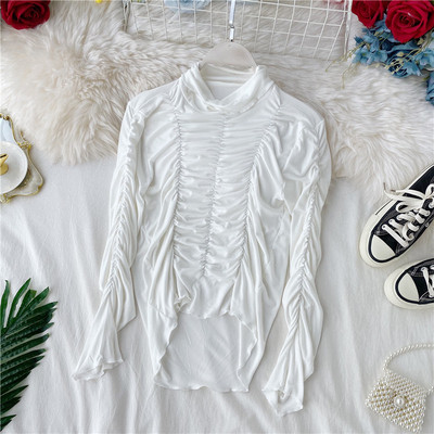 Bluză de damă modernă cu guler înalt și mâneci lungi în mai multe culori