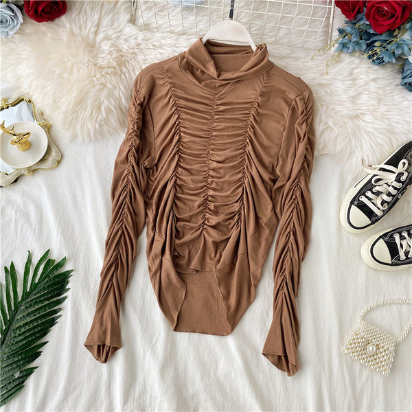 Bluză de damă modernă cu guler înalt și mâneci lungi în mai multe culori