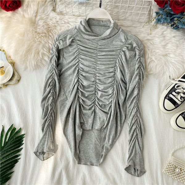 Bluză de damă modernă cu guler înalt și mâneci lungi în mai multe culori