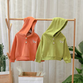 Νέο μοντέλο παιδικό φούτερ με κουκούλα με κουμπιά για αγόρια σε πράσινο και πορτοκαλί χρώμα