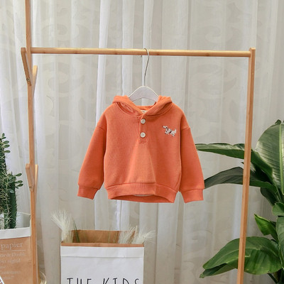Νέο μοντέλο παιδικό φούτερ με κουκούλα με κουμπιά για αγόρια σε πράσινο και πορτοκαλί χρώμα