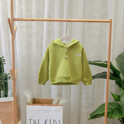 Νέο μοντέλο παιδικό φούτερ με κουκούλα με κουμπιά για αγόρια σε πράσινο και πορτοκαλί χρώμα