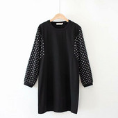 Γυναικείο Casual κοντό φόρεμα με μακρύ μανίκι σε μαύρο O-Neck