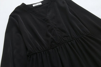 Rochie scurtă casual de damă, cu mâneci lungi și decolteu adânc, în negru