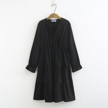 Rochie scurtă casual de damă, cu mâneci lungi și decolteu adânc, în negru