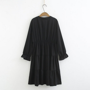 Rochie scurtă casual de damă, cu mâneci lungi și decolteu adânc, în negru