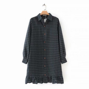 Alkalmi női kockás ruha klasszikus gallérral és hosszú ujjú rózsaszín és fekete színben