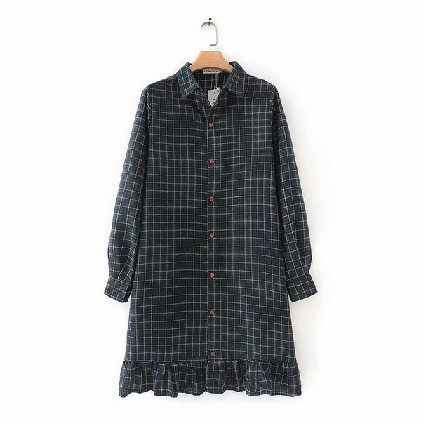 Alkalmi női kockás ruha klasszikus gallérral és hosszú ujjú rózsaszín és fekete színben