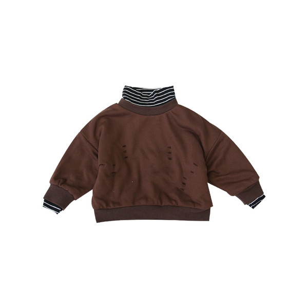 Bluza moderna pentru copii cu motive rupte si aplicatie in maro si galben