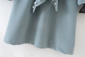 Rochie scurtă de damă modernă, cu mâneci lungi și decolteu O în culoarea verde