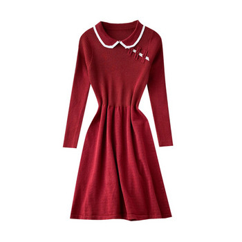 Alkalmi női ruha hosszú ujjal és gallérral bézs és piros színben