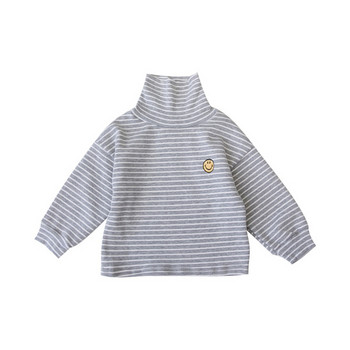 Актуална детска раирана блуза с висока поло яка в няколко цвята