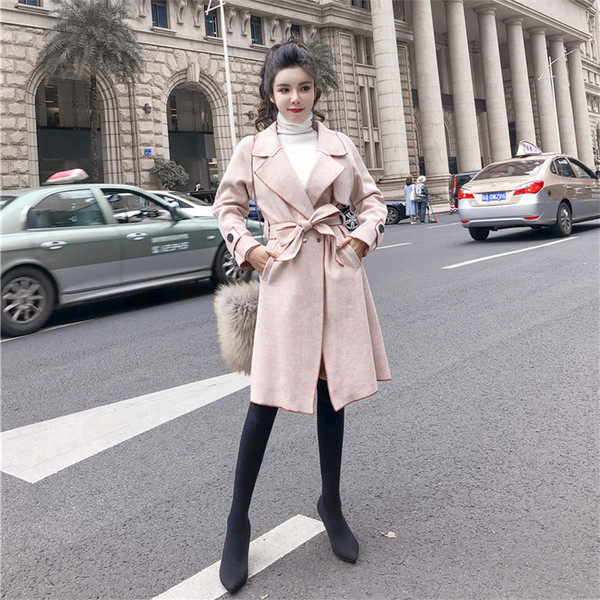 Дълго пролетно-есенно палто с колан и джобове