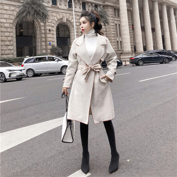 Дълго пролетно-есенно палто с колан и джобове