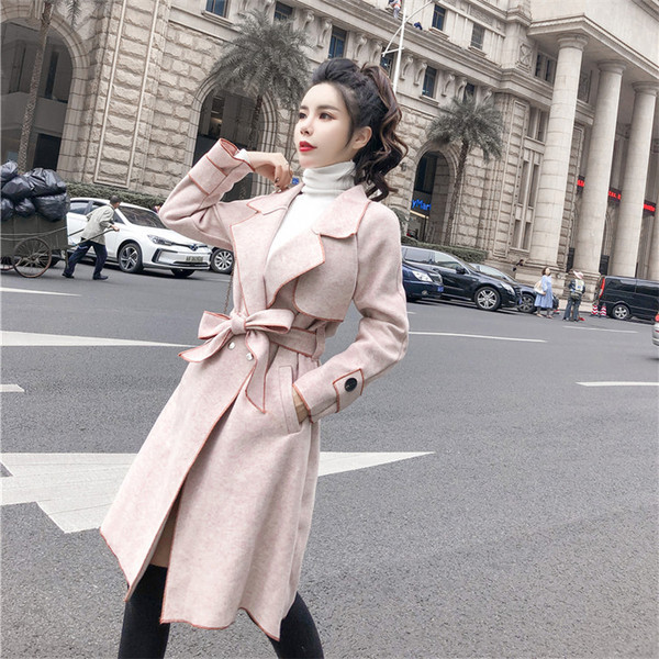 Дълго пролетно-есенно палто с колан и джобове