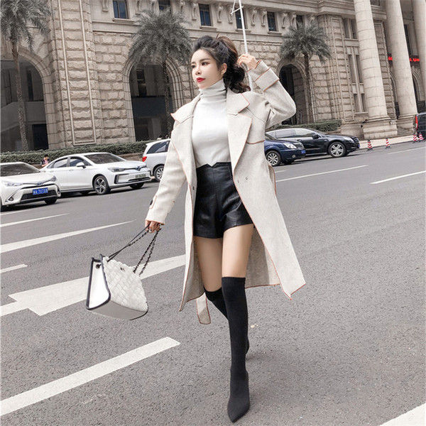 Дълго пролетно-есенно палто с колан и джобове