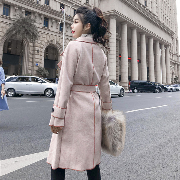 Дълго пролетно-есенно палто с колан и джобове