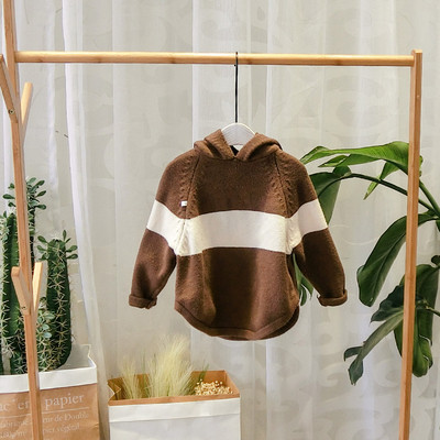 Νέο μοντέλο παιδικό πουλόβερ με κουκούλασε καφέ και κόκκινο χρώμα