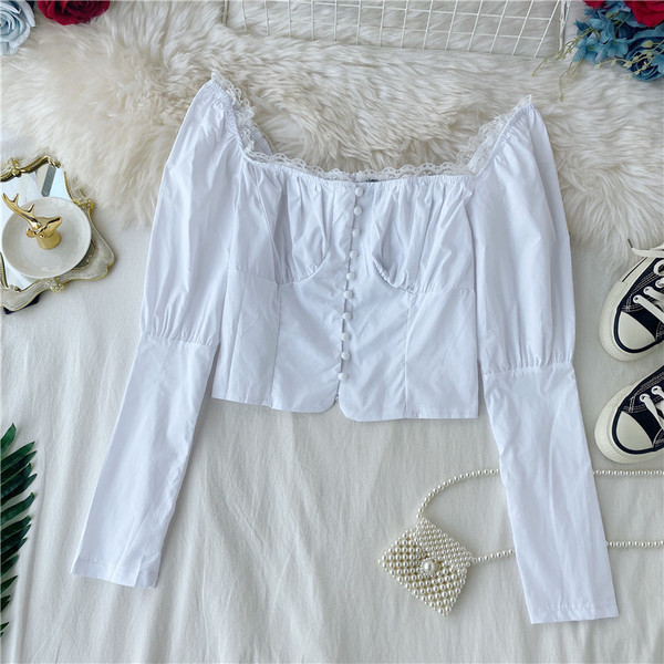 Cămașă de damă cu umerii goi și nasturi în mai multe culori