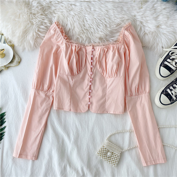 Cămașă de damă cu umerii goi și nasturi în mai multe culori