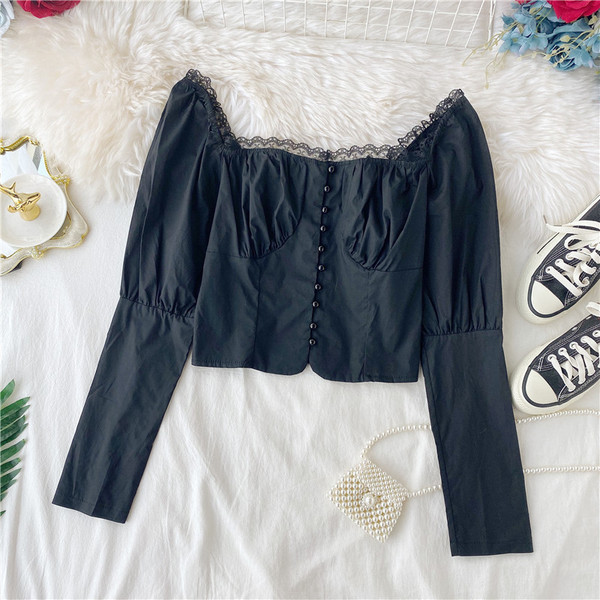 Cămașă de damă cu umerii goi și nasturi în mai multe culori