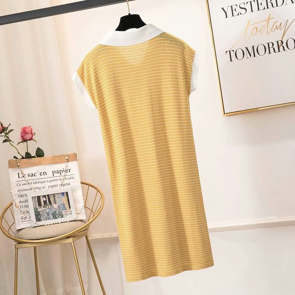 Γυναικείο Σύντομο Φόρεμα  με Κλασσικό Κολάρο σε Λευκό και Κίτρινο χρώμα