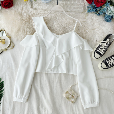 Μοντέρνο γυναικείο πουκάμισο με γυμνούς ώμους και μπούκλες σε διάφορα χρώματα