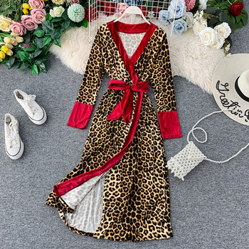 Rochie de dama eleganta cu panglica si model animal in doua culori