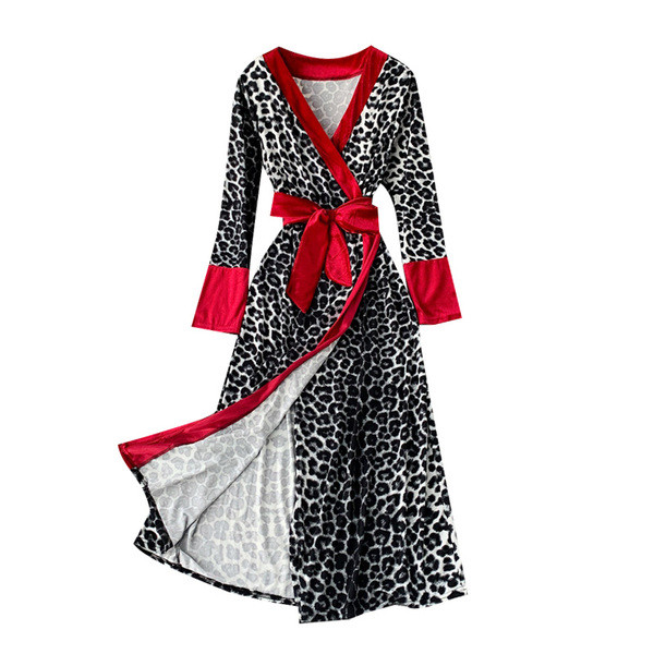 Rochie de dama eleganta cu panglica si model animal in doua culori