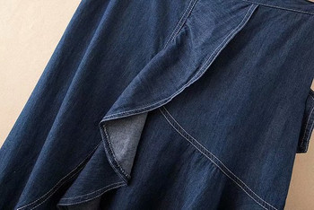 Νέο μοντέλο γυναικεία φούστα denim ασύμμετρη μοτίβο με μπλε χρώμα