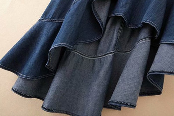 Νέο μοντέλο γυναικεία φούστα denim ασύμμετρη μοτίβο με μπλε χρώμα