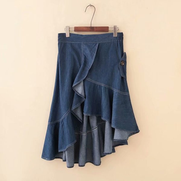 Νέο μοντέλο γυναικεία φούστα denim ασύμμετρη μοτίβο με μπλε χρώμα