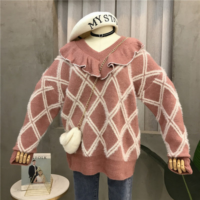 Φαρδύ γυναικείο πουλόβερ με λαιμόκοψη σε τρία χρώματα