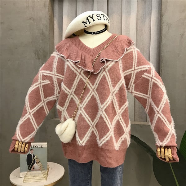 Φαρδύ γυναικείο πουλόβερ με λαιμόκοψη σε τρία χρώματα