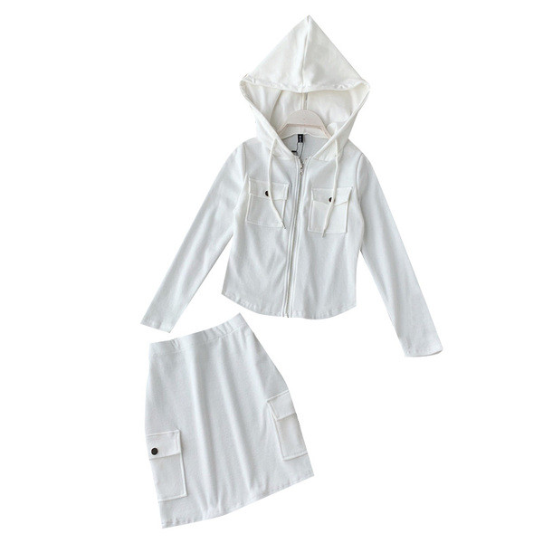 Két részből álló női sportkészlet fehér, szürke és fekete színben