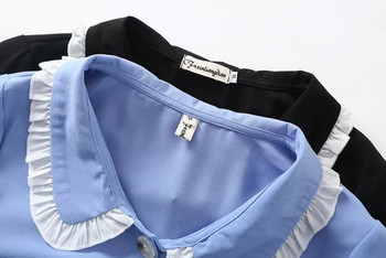 Γυναικείο casual short dress  με κλασικό γιακά και κουμπιά σε μπλε και μαύρο χρώμα